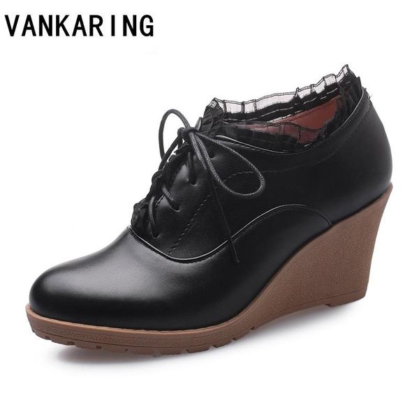 dress shoes classic lace-up women's pumps wedges high heel comfortable ladies casual leather office lady, Black
dress shoes classic lace-up women's pumps wedges high heel comfortable ladies casual leather office lady, Black