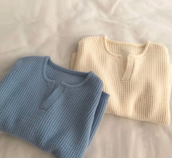 baby blue / apricot white soft waxy waffle check v-neck pullover lazy casual sweater women's autumn winter top, White;black
baby blue / apricot white soft waxy waffle check v-neck pullover lazy casual sweater women's autumn winter top, White;black