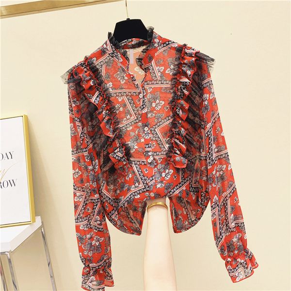printing floral chiffon female blouse 2021 new autumn mesh sewing ruffled impression fungus collar long sleeve shirt sweaters aqro, Black
printing floral chiffon female blouse 2021 new autumn mesh sewing ruffled impression fungus collar long sleeve shirt sweaters aqro, Black