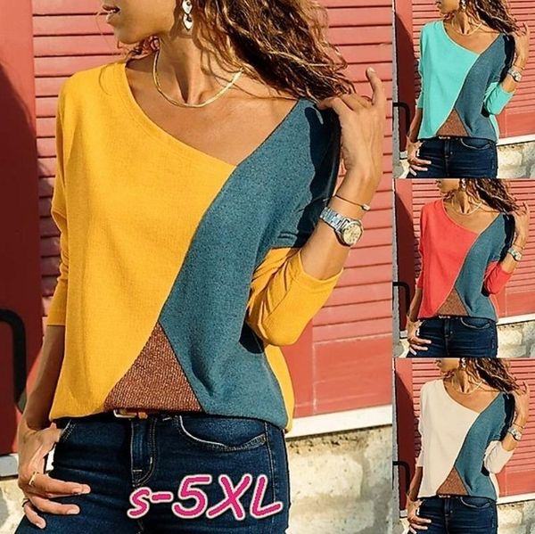 women's blouses & shirts long sleeve shirt women spring loose v-neck spliced chic pullover feminino streetwear wholesale plus size 5xl, White