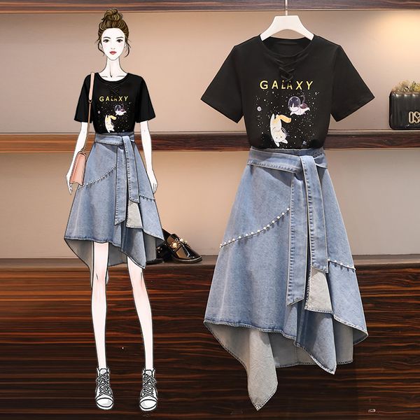 2021 new plus size women print t-shirt and denim skirt two-piece casual slim summer female pearls beaded skirts suit b8yy, White
2021 new plus size women print t-shirt and denim skirt two-piece casual slim summer female pearls beaded skirts suit b8yy, White