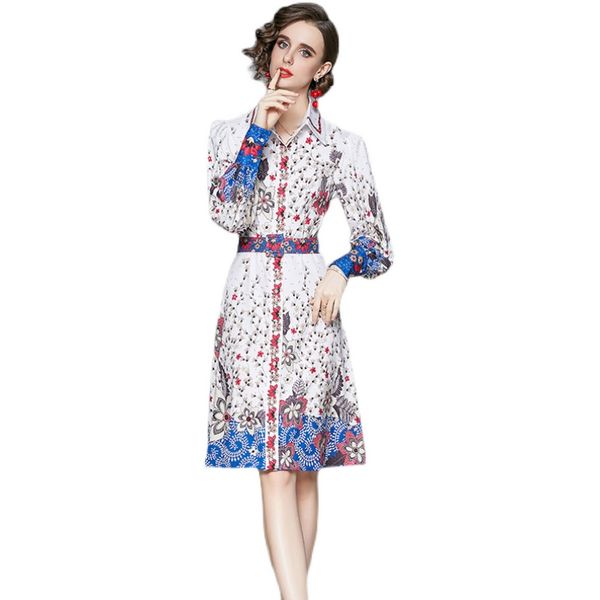 elegant white floral printed button shirt dress long sleeve 2022 runway designer ladies casual office dresses with belt vintage party womens, Black;gray
elegant white floral printed button shirt dress long sleeve 2022 runway designer ladies casual office dresses with belt vintage party womens, Black;gray
