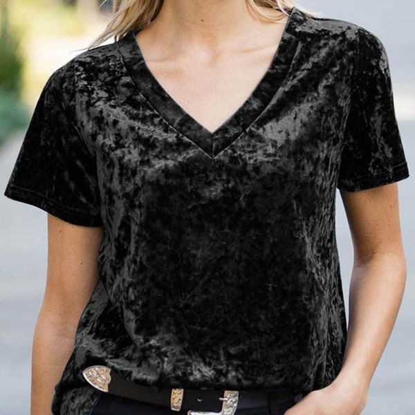 women's t-shirt fashionable for women gold velvet v-neck short sleeve soft t shirt large size solid color wild temperament 2xl, White
women's t-shirt fashionable for women gold velvet v-neck short sleeve soft t shirt large size solid color wild temperament 2xl, White