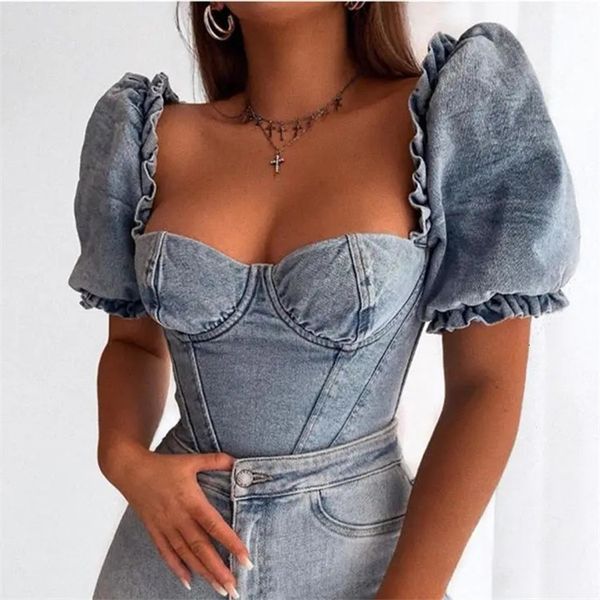 2021 new vintage short puff sleeve crop women skinny elastic denim blouse summer beach ruffles femme blusa ywht, Black
2021 new vintage short puff sleeve crop women skinny elastic denim blouse summer beach ruffles femme blusa ywht, Black
