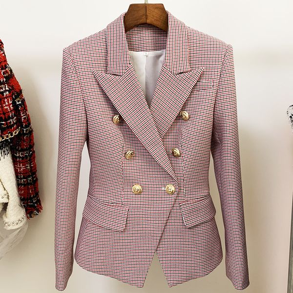 womens high street est designer jacket womens classic metal buttons double breasted slim fitting houndstooth blazer, White;black
womens high street est designer jacket womens classic metal buttons double breasted slim fitting houndstooth blazer, White;black