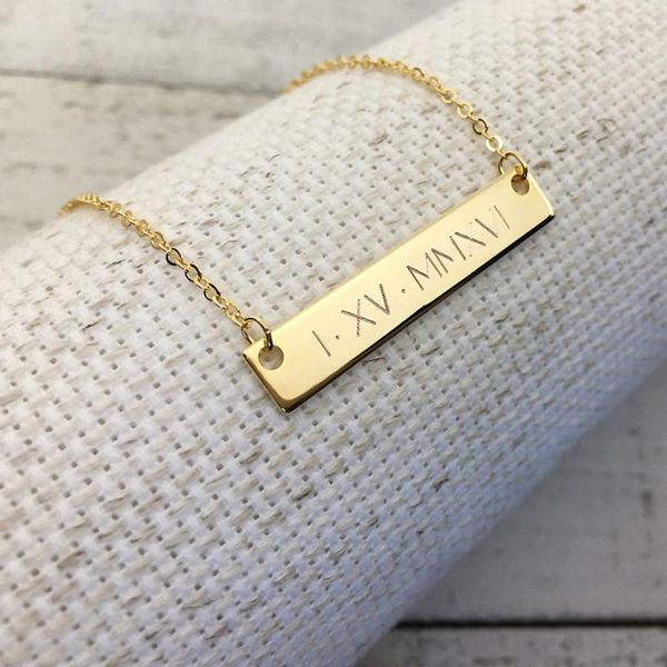 pendant necklaces personalized engraved name necklace, bridesmaid gift, custom roman numerals bar gold anniversary gift, Silver
pendant necklaces personalized engraved name necklace, bridesmaid gift, custom roman numerals bar gold anniversary gift, Silver