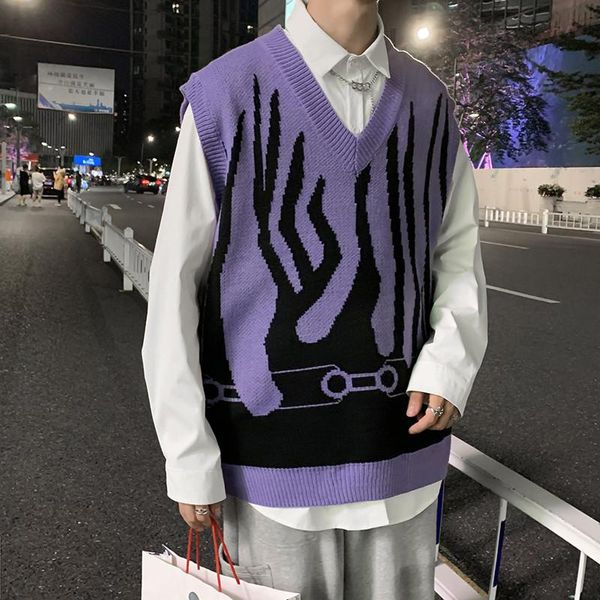 men's vests sweater vest men v-neck flame printed loose all-match streetwear sleeveless sweaters mens chic korean style teens couples b, Black;white
men's vests sweater vest men v-neck flame printed loose all-match streetwear sleeveless sweaters mens chic korean style teens couples b, Black;white