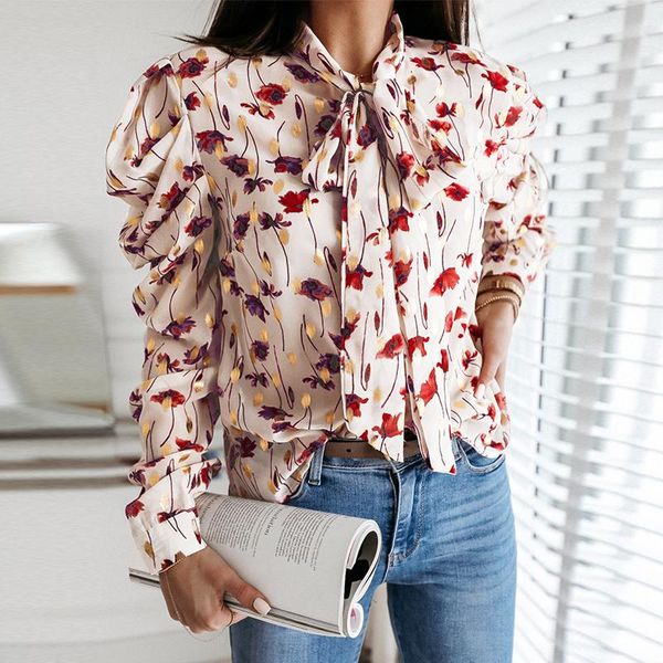 women's blouses & shirts summer 2021 women chiffon blouse elegant lace up bow tie lantern long sleeve floral print ruffle ladies tunic, White
women's blouses & shirts summer 2021 women chiffon blouse elegant lace up bow tie lantern long sleeve floral print ruffle ladies tunic, White