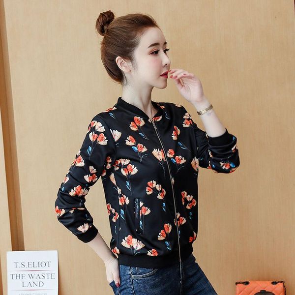 women's jackets 2021 women spring autumn elegant flower print jacket female zipper long sleeve bomber lady casual loose thin i444, Black;brown
women's jackets 2021 women spring autumn elegant flower print jacket female zipper long sleeve bomber lady casual loose thin i444, Black;brown