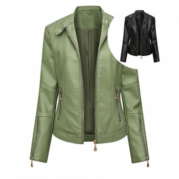 women's leather & faux lady jacket wear resistant biker coat turn-down collar cardigan great all match women, Black
women's leather & faux lady jacket wear resistant biker coat turn-down collar cardigan great all match women, Black