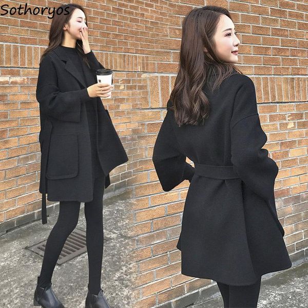 women's wool & blends women solid pocket sashes overcoat outwear womens fashion all-match winter ulzzang elegant simple casual loose ch, Black
women's wool & blends women solid pocket sashes overcoat outwear womens fashion all-match winter ulzzang elegant simple casual loose ch, Black