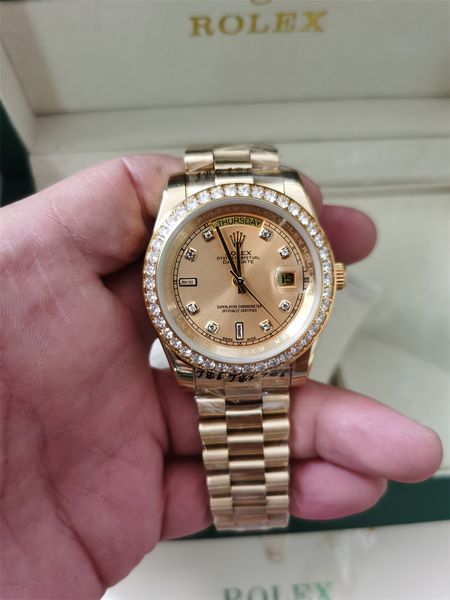 with original box luxury fashion watches 18k yellow gold diamond dial & bezel 18038 automatic men's watch wristwatch 20287, Slivery;brown
with original box luxury fashion watches 18k yellow gold diamond dial & bezel 18038 automatic men's watch wristwatch 20287, Slivery;brown