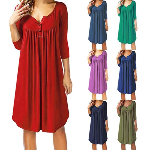 casual dresses spring solid short dress women 2021 o neck button summer ladies three quarter sleeve a line plus size, Black;gray
casual dresses spring solid short dress women 2021 o neck button summer ladies three quarter sleeve a line plus size, Black;gray