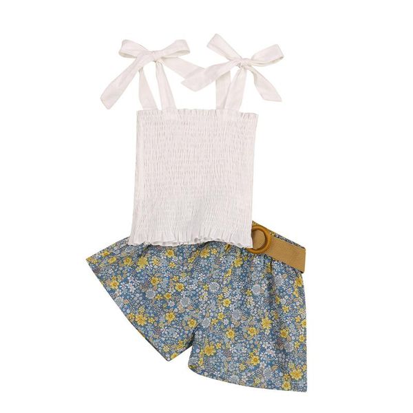 clothing sets kids girls clothes solid color sleeveless lace-up sling + floral print shorts with waistband children two piece outfit, White
clothing sets kids girls clothes solid color sleeveless lace-up sling + floral print shorts with waistband children two piece outfit, White