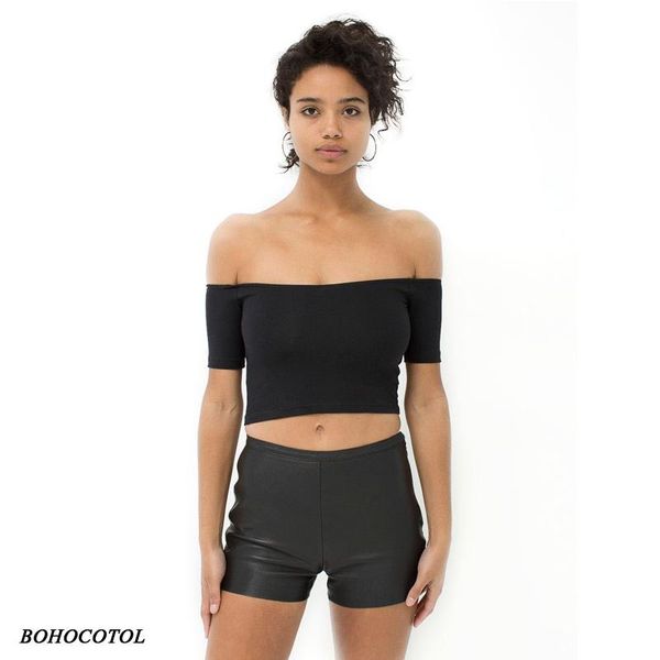 women's t-shirt 2021 european and american street solid color black white word collar strapless shoulder navel female
women's t-shirt 2021 european and american street solid color black white word collar strapless shoulder navel female