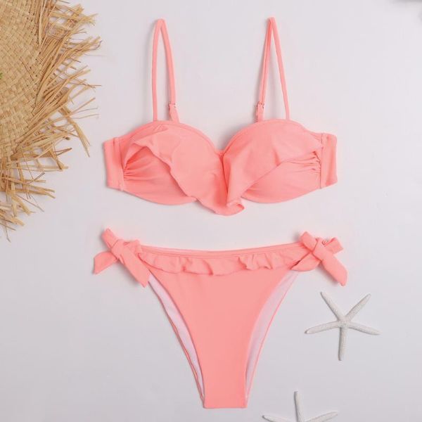 women's swimwear women bikini sets solid color ruffled bathing suits 2 piece split push up bandage beachwear mujer thong biquini, White;black
women's swimwear women bikini sets solid color ruffled bathing suits 2 piece split push up bandage beachwear mujer thong biquini, White;black