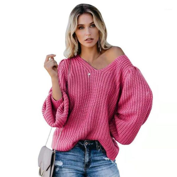 style american fashion women's wear v-neck plain knit sweater loose back and lantern sleeve women sweaters, White;black
style american fashion women's wear v-neck plain knit sweater loose back and lantern sleeve women sweaters, White;black
