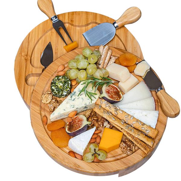 bamboo cheese board and knife set round charcuterie boards swivel meat platter holiday housewarming gift kitchen tools
bamboo cheese board and knife set round charcuterie boards swivel meat platter holiday housewarming gift kitchen tools