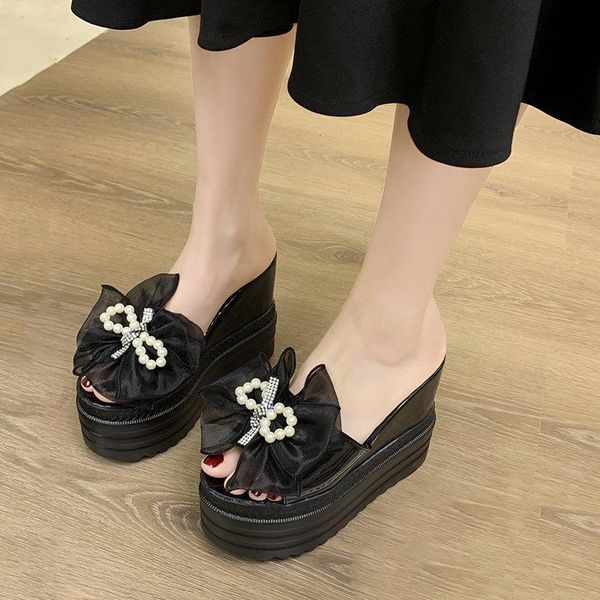 slippers women beautiful heightening shoes wedge platform heel 12cm summer sandals ladies bowtie height increasing slides, Black
slippers women beautiful heightening shoes wedge platform heel 12cm summer sandals ladies bowtie height increasing slides, Black