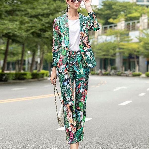 women's two piece pants 2021 european and american spring autumn animal flower print suit with pencil fashion, White
women's two piece pants 2021 european and american spring autumn animal flower print suit with pencil fashion, White