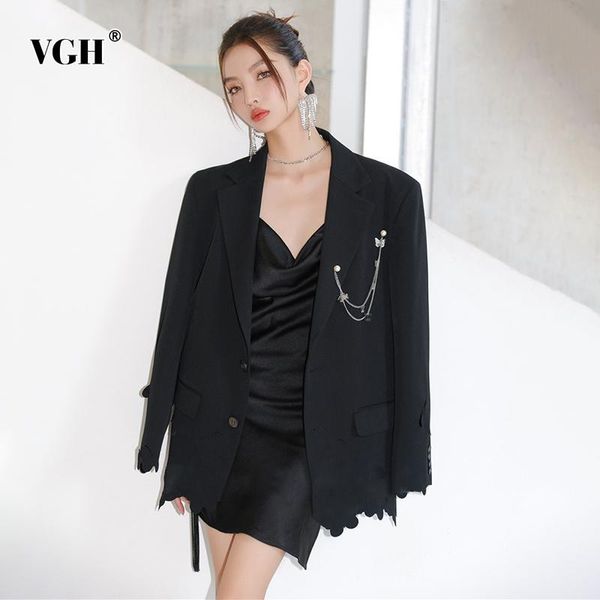 women's suits & blazers vgh black patchwork chain cut out jackets for women notched long sleeve temperament korean loose female 2021 cl, White;black
women's suits & blazers vgh black patchwork chain cut out jackets for women notched long sleeve temperament korean loose female 2021 cl, White;black