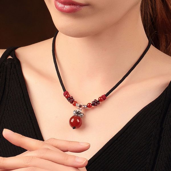 national style necklace agate clavicle chain pendant simple antique garnet accessories for women, Black
national style necklace agate clavicle chain pendant simple antique garnet accessories for women, Black