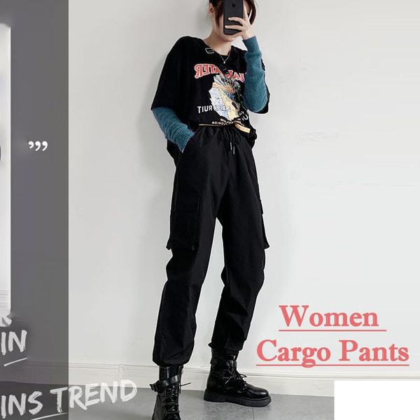 autumn women's cargo pants drawstring trousers fashion loose casual hip hop high waist black sports streetwear pants, Black;white
autumn women's cargo pants drawstring trousers fashion loose casual hip hop high waist black sports streetwear pants, Black;white