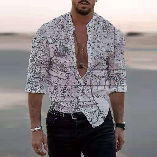 men's casual shirts autumn vintage map printed long sleeve slim for men 2022 spring fashion turn-down collar buttoned shirt, White;black
men's casual shirts autumn vintage map printed long sleeve slim for men 2022 spring fashion turn-down collar buttoned shirt, White;black