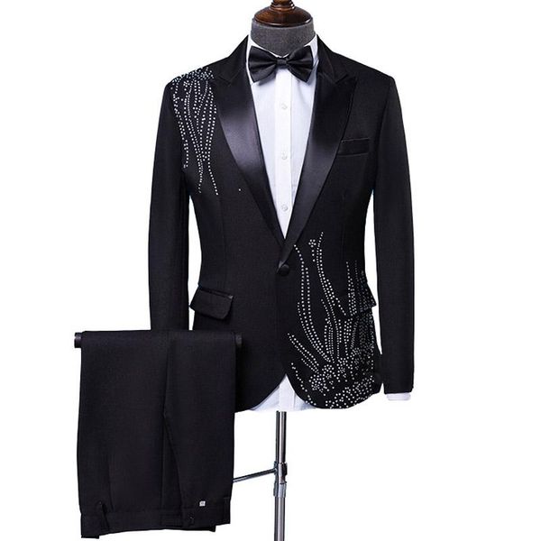 mens stylish stick rhinestone design suit stage singer wedding groom suit men costume homme black white terno masculino, White;black 
mens stylish stick rhinestone design suit stage singer wedding groom suit men costume homme black white terno masculino, White;black
