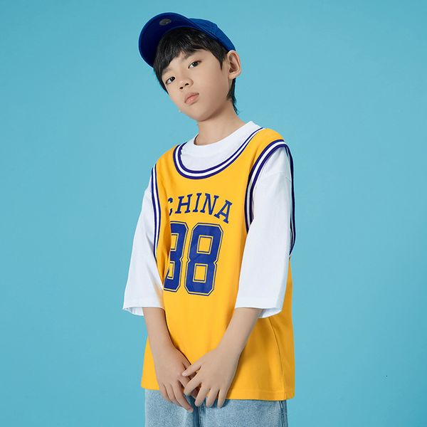 88 vest new ek boy's sports summer fake two sleeves casual loose middle school children's short t-shirt fashio, Black;white
88 vest new ek boy's sports summer fake two sleeves casual loose middle school children's short t-shirt fashio, Black;white