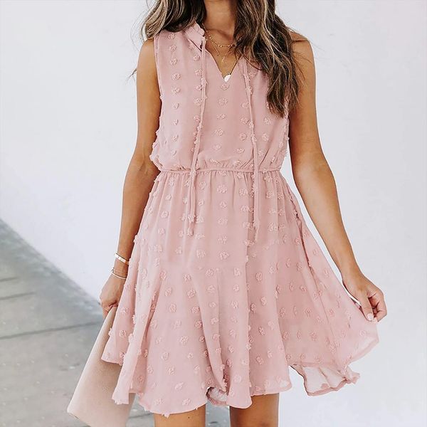 fashion pom solid chiffon women dress mini summer v neck sleevless drawstring dresses clothes jurken zomer dames, Black;gray
fashion pom solid chiffon women dress mini summer v neck sleevless drawstring dresses clothes jurken zomer dames, Black;gray
