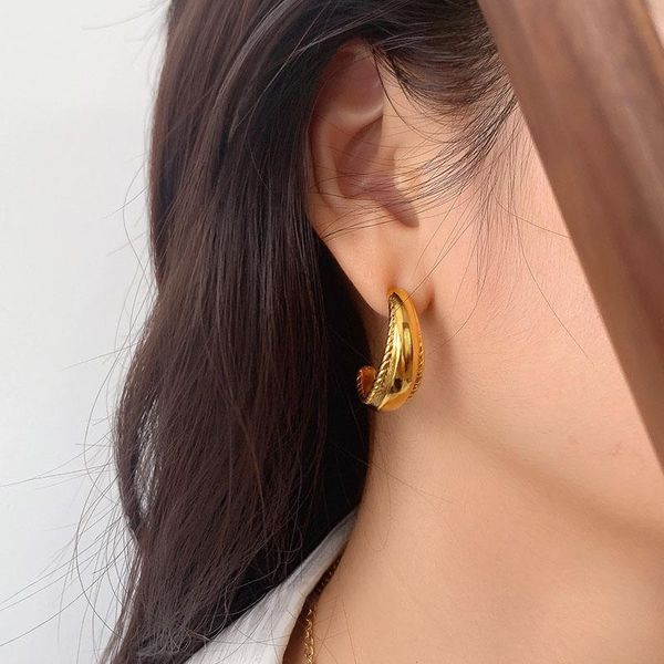 hoop & huggie peri'sbox waterproof titanium steel texurted open earrings for women fashion chic gold color dome hoops jewelry, Golden;silver
hoop & huggie peri'sbox waterproof titanium steel texurted open earrings for women fashion chic gold color dome hoops jewelry, Golden;silver