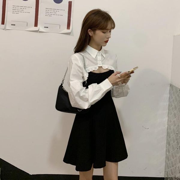 casual dresses women's clothing autumn white puff sleeve shirt back spaghetti strap mini-dress korean two-piece fashion hipster, Black;gray
casual dresses women's clothing autumn white puff sleeve shirt back spaghetti strap mini-dress korean two-piece fashion hipster, Black;gray
