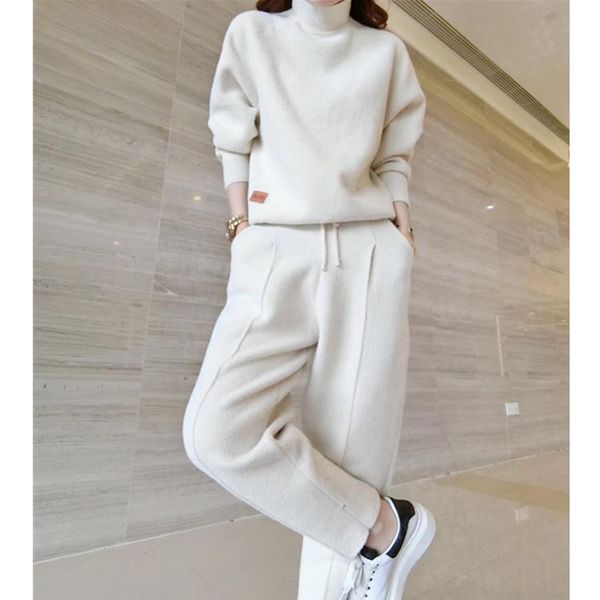women's two piece pants fashion knitted suit women autumn and winter double-sided cashmere loose sweater harem casual two-piece, White
women's two piece pants fashion knitted suit women autumn and winter double-sided cashmere loose sweater harem casual two-piece, White