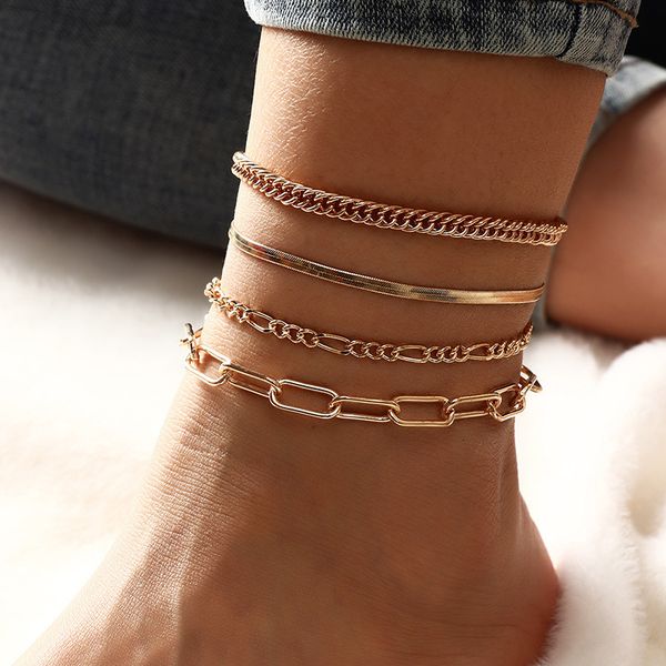 jewelry personalized creative metal decoration simple versatile snake chain 4 combination foot chains, Silver
jewelry personalized creative metal decoration simple versatile snake chain 4 combination foot chains, Silver