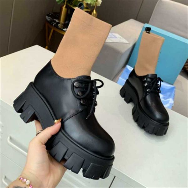 boots splicing socks knitted leather short mixed colour sports lace-up platform couple stretch women's shoes, Black
boots splicing socks knitted leather short mixed colour sports lace-up platform couple stretch women's shoes, Black