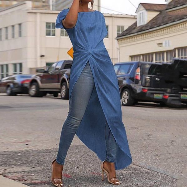 denim women office tunic summer long blouse 2021 casual short sleeve o neck waist irregular party shirts plus size, White
denim women office tunic summer long blouse 2021 casual short sleeve o neck waist irregular party shirts plus size, White