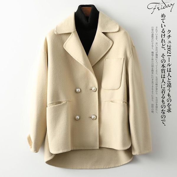 women's wool & blends classic double breasted face coat with pocket oversize short outerwear 2021, Black
women's wool & blends classic double breasted face coat with pocket oversize short outerwear 2021, Black