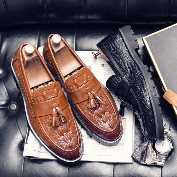 dress shoes large retro men's leather crocodile fringe driving flat bottom breathable loafers plus size oxford, Black
dress shoes large retro men's leather crocodile fringe driving flat bottom breathable loafers plus size oxford, Black