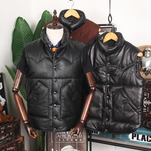 men's leather & faux autumn and winter thickened down jacket vest stand collar white duck sleeveless sheepskin cowhide, Black
men's leather & faux autumn and winter thickened down jacket vest stand collar white duck sleeveless sheepskin cowhide, Black