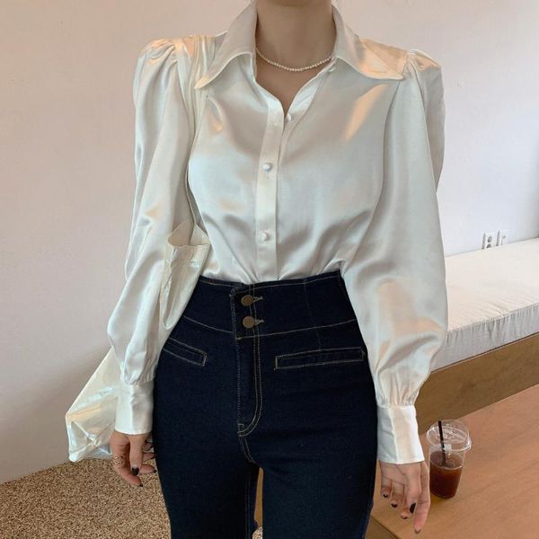 women's blouses & shirts office wear turn-down collar loose women spring long sleeve solid satin elegant ladies blusas mujer, White
women's blouses & shirts office wear turn-down collar loose women spring long sleeve solid satin elegant ladies blusas mujer, White
