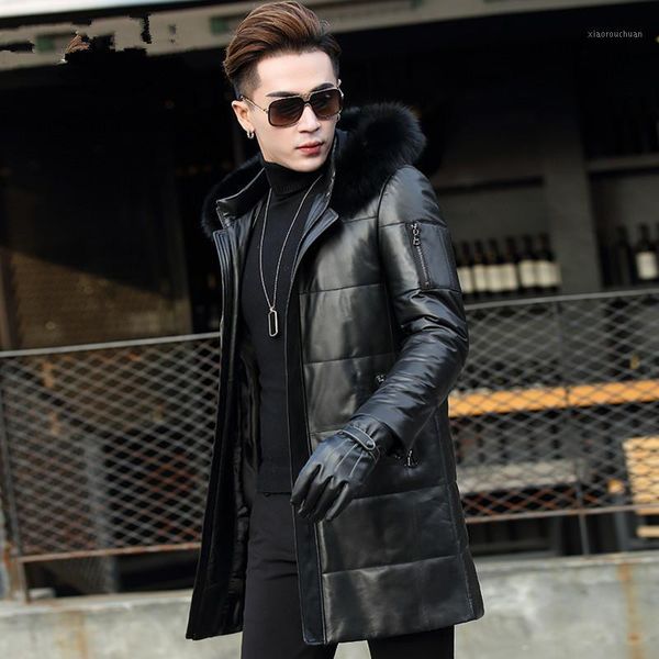 men's leather & faux sheepskin coat genuine winter duck down jacket men fur collar hooded long y2001 yy300, Black
men's leather & faux sheepskin coat genuine winter duck down jacket men fur collar hooded long y2001 yy300, Black