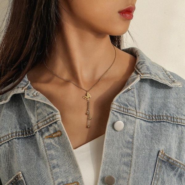pendant necklaces arrival butterfly tassel necklace simple temperamental stainless steel jewelry for woman gift not fade wholesale, Silver
pendant necklaces arrival butterfly tassel necklace simple temperamental stainless steel jewelry for woman gift not fade wholesale, Silver