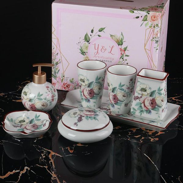 bathroom accessories set lavatory white roses ceramic material tissue box flask dressing case wedding gifts
bathroom accessories set lavatory white roses ceramic material tissue box flask dressing case wedding gifts