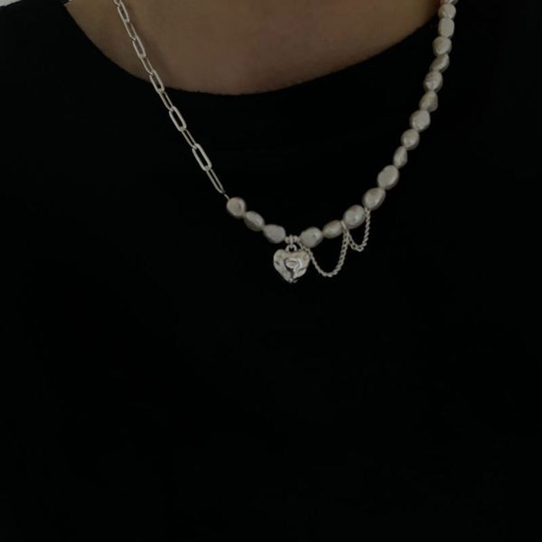 fashion women elegant asymmetric heart-shaped pendant chain necklace vintage party pearl jewerly, Silver 
fashion women elegant asymmetric heart-shaped pendant chain necklace vintage party pearl jewerly, Silver