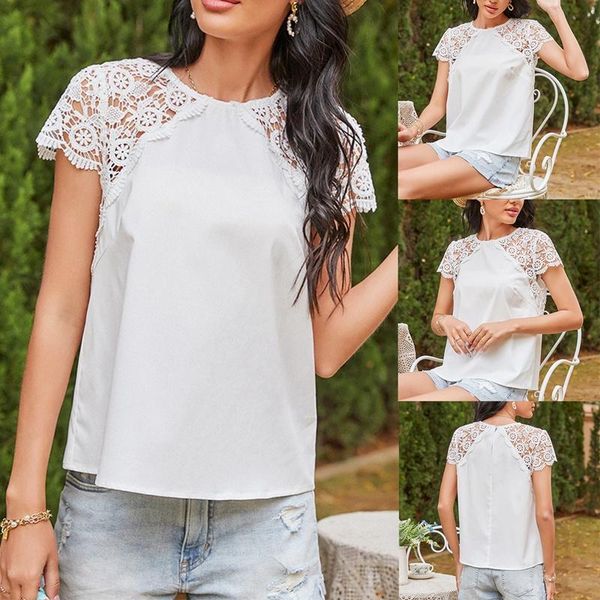 women's t-shirt o-neck hollow out lace patchwork ladies and blouses summer casual solid loose blouse women clothing, White
women's t-shirt o-neck hollow out lace patchwork ladies and blouses summer casual solid loose blouse women clothing, White