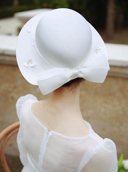 stingy brim hats french retro hat lady winter dinner fashionable elegant wedding dress british socialite big white noble, Blue;gray