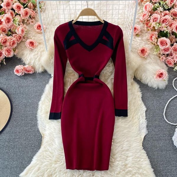 casual dresses 2021 autumn winter v-neck elastic knitted dress women waist narrowing show thin buttock long sleeve knit, Black;gray
casual dresses 2021 autumn winter v-neck elastic knitted dress women waist narrowing show thin buttock long sleeve knit, Black;gray