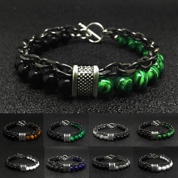 link, chain stainless steel mens two layers beads bracelet stack tiger eye malachite lapis lazuli stone, Black
link, chain stainless steel mens two layers beads bracelet stack tiger eye malachite lapis lazuli stone, Black