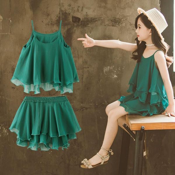 clothing sets girls summer clothes chiffon outfits baby kids strap + shorts 2pcs set 3- 12 year children suits, White
clothing sets girls summer clothes chiffon outfits baby kids strap + shorts 2pcs set 3- 12 year children suits, White